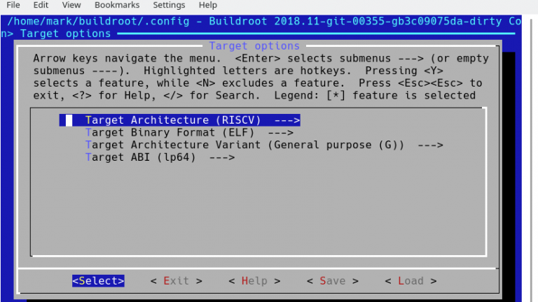 Buildroot menuconfig screen